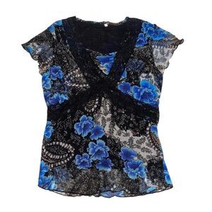 Y2k Floral Lace Mesh Grunge Top
